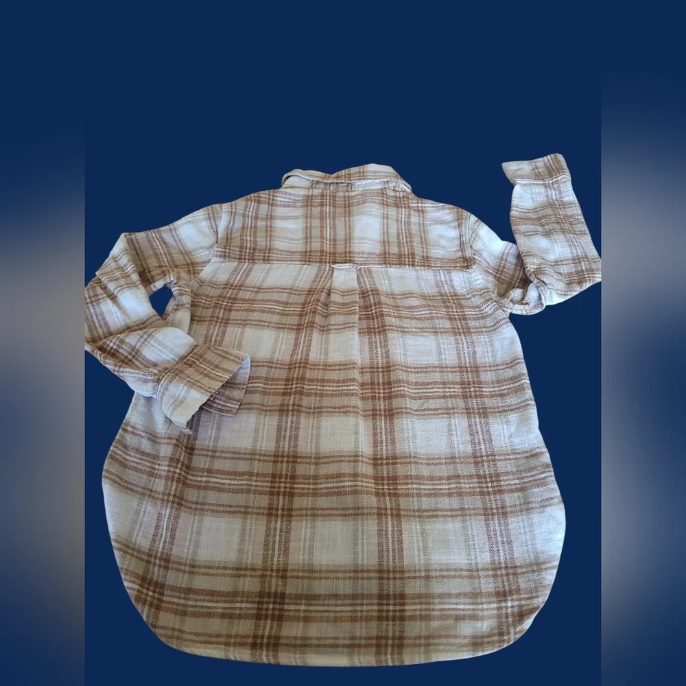 American Eagle Flannel Shirt Size S Brown Cream Plaid Unisex Super Soft Knit